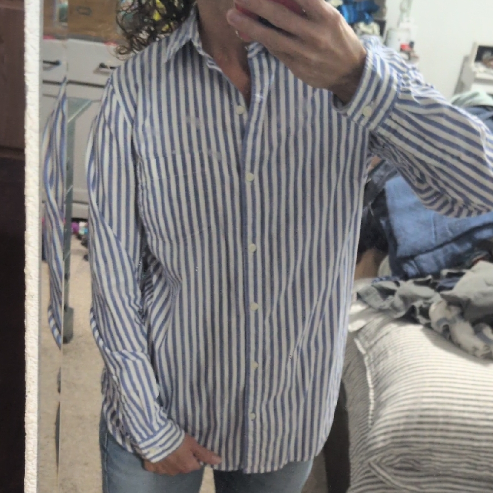 Blue and White Striped Women's Shirt